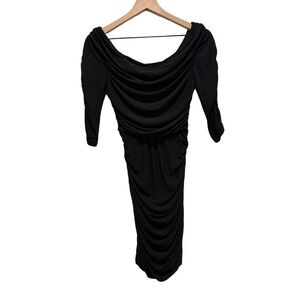 NWT Alice Temperley Women’s Black Midi Dress Ruched Bodycon size 2